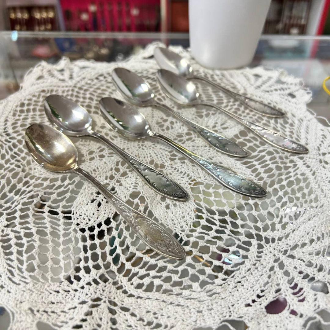 Чайные ложки "Пламя" Кольчугинский завод. Мнц с серебрением. Винтаж, СССР. Цена 6шт. Картинка 2